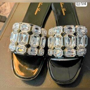 Lauren Lorraine Black Sandals with Crystal Accents